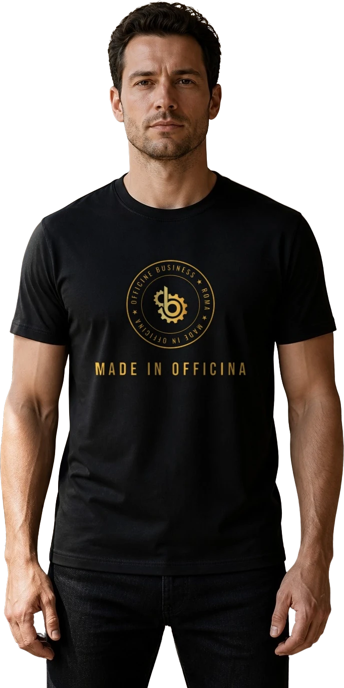 Affiliato Officine con la t-shirt nera Made in Officina